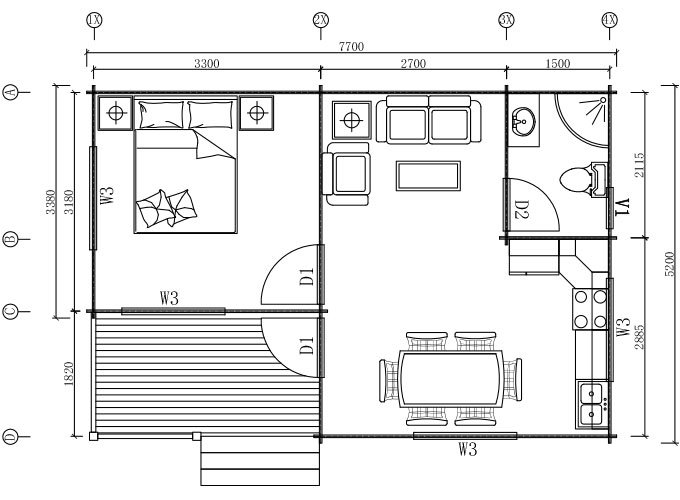 wooden prefabricated house layout
