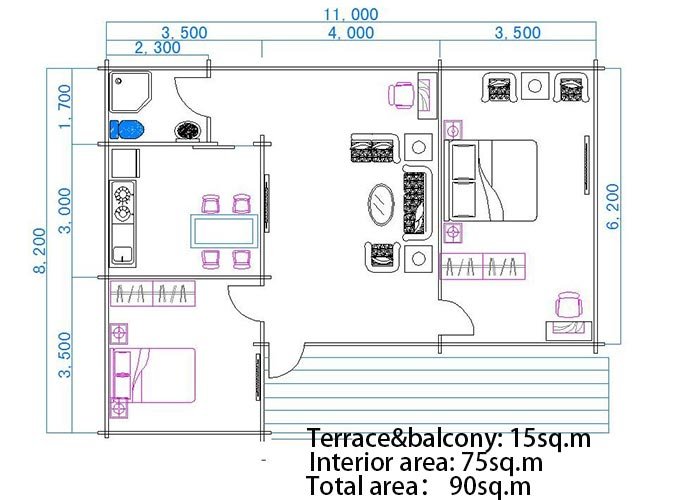 Cabin wood prefab house layout
